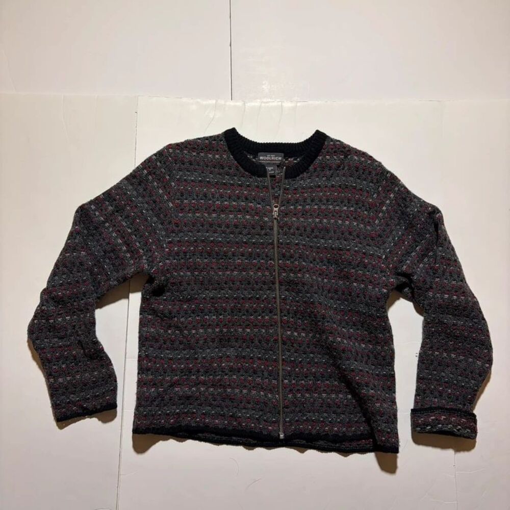Modern Grey and Red 100% wool Woolrich Women's Medium Zip up jacket